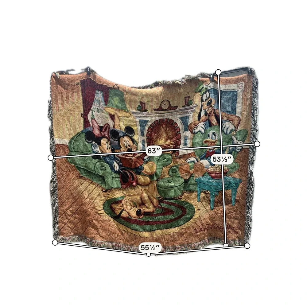 Walt Disney World Mickey Mouse Friend Woven Tapestry Throw Blanket Vintage 63x53